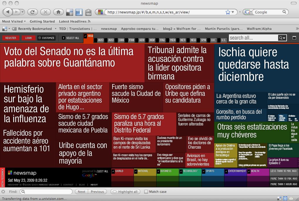 Newsmap de noticias de Argentina el 23 de mayo de 2009